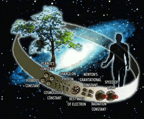 a tree, a control panel & a glowing man floating around in the Geduldaxy